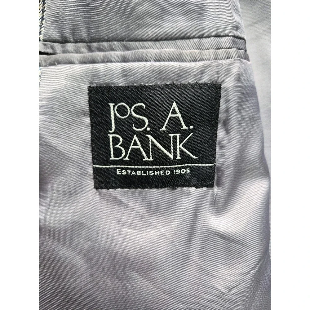Jos A Bank Mens 42L Silk Wool Tailored Sport Coat Gray Blue Check Blazer